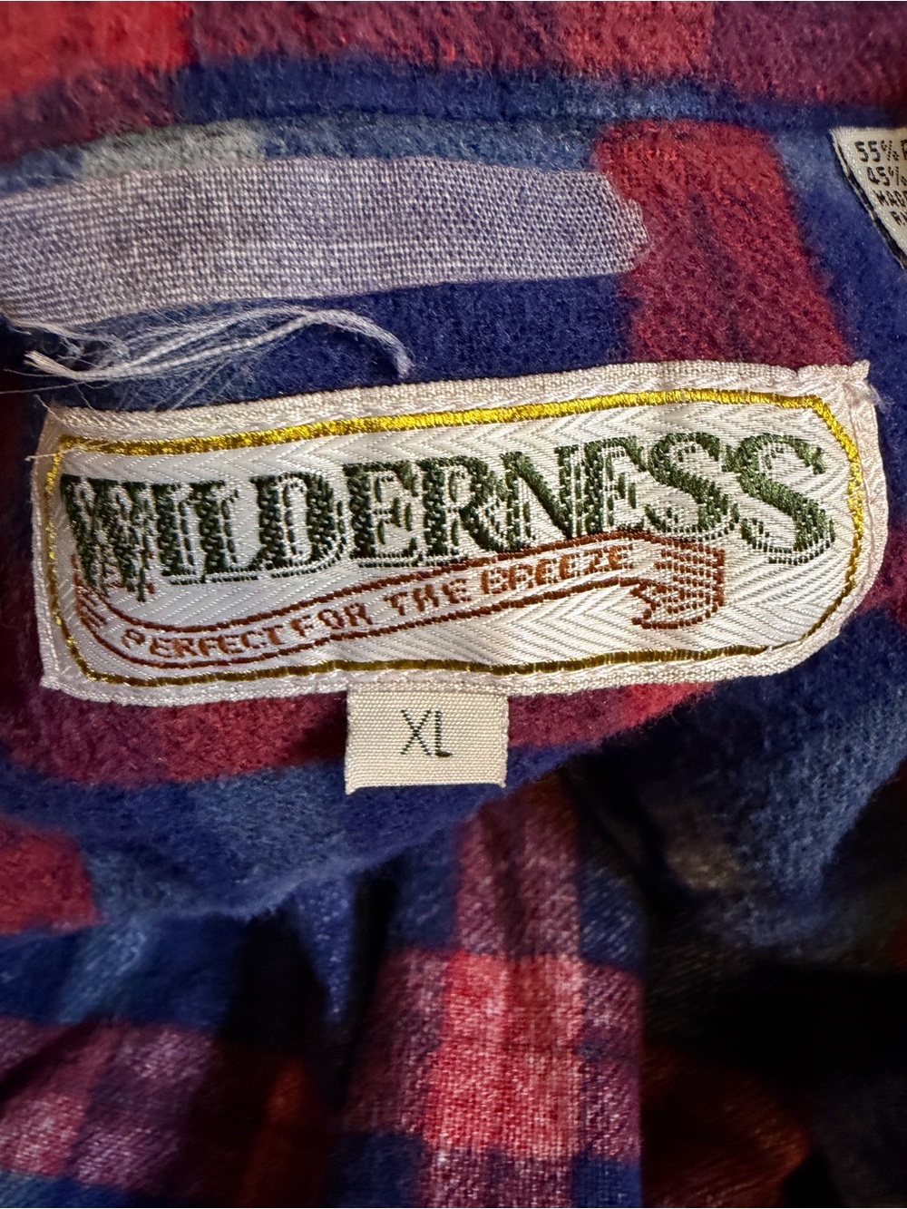 Vintage 90s Wilderness Flannel Shirt XL Blue Red Plaid Ramie Cotton Grunge - Picture 3 of 6